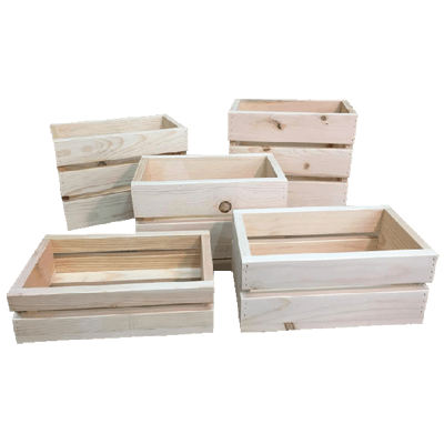 A group of crates in different sizes.